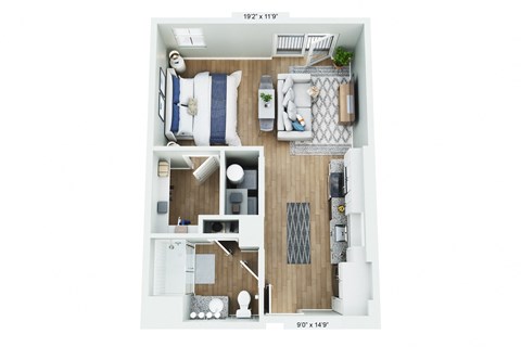 Floor plan for studio, 1 bath, 505 sqft